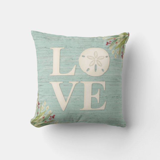 Coastal Christmas Beach Sand Dollar Cushion (Front)