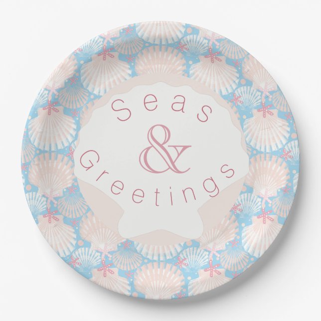 Coastal Christmas Blue Paper Plate (Front)