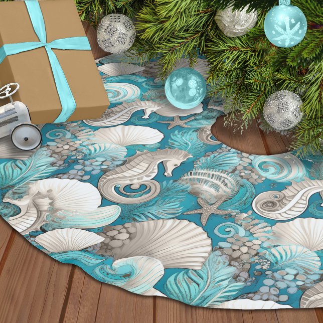 Coastal Christmas Bold Seahorse Pattern#4 ID1009 Brushed Polyester Tree Skirt (Creator Uploaded)