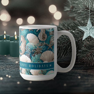 Coastal Christmas Bold Seahorse Pattern#4 ID1009 Coffee Mug