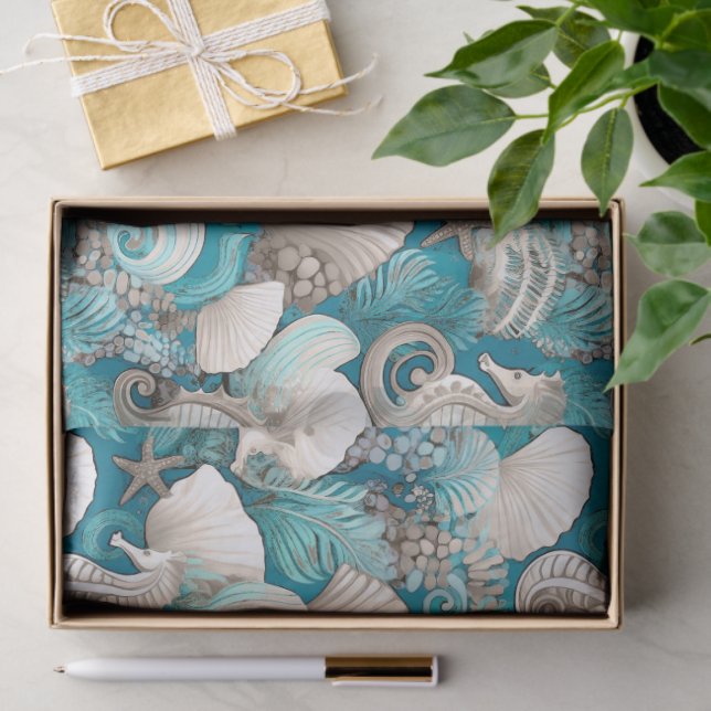 Coastal Christmas Bold Seahorse Pattern#4 ID1009 Tissue Paper (Gift)