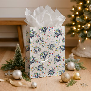 Coastal Christmas Crab Pattern Medium Gift Bag