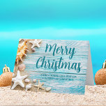 Coastal Christmas Custom Beach Company Seashell Holiday Card<br><div class="desc">A cute custom beach business holiday card for a tropical island company. Customise this pretty teal blue wood and seashell photography Christmas card with your seaside corporation name or other coastal professional text.</div>