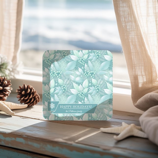 Coastal Christmas Foliage Berries Pattern#7 ID1009 Square Paper Coaster (Creator Uploaded)