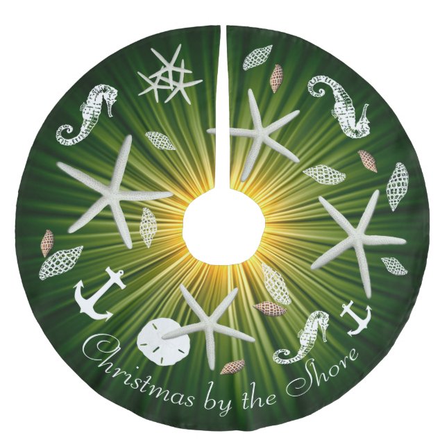 Coastal Christmas Green Sea Life Tree Skirt (Front)
