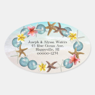 Coastal Christmas Hawaiian Wreath Address Labels
