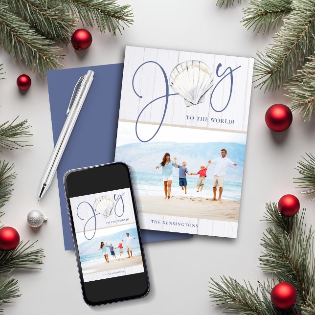 Coastal Christmas Joy Seashell Holiday Photo (Coastal Christmas Joy Seashell Holiday Photo Card)