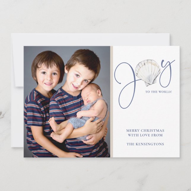 Coastal Christmas Joy Seashell Holiday Photo Card (Front)