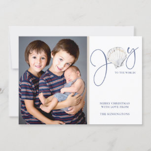 Coastal Christmas Joy Seashell Holiday Photo Card