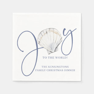 Coastal Christmas Joy Seashell Nautical Holiday Napkin