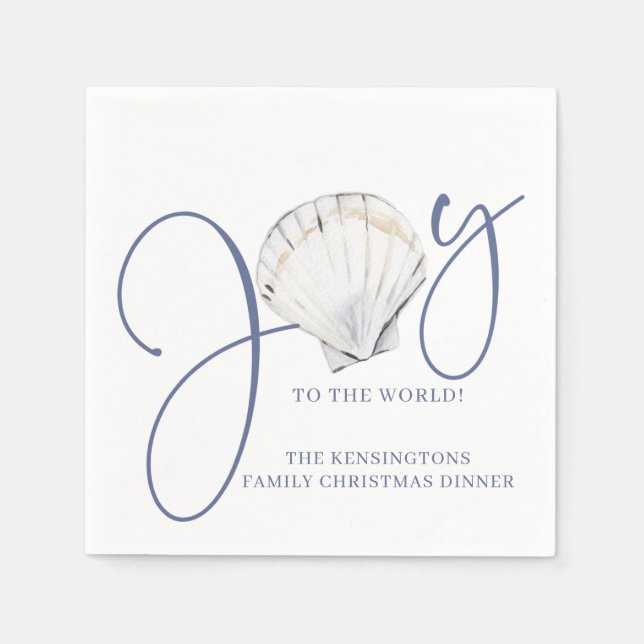 Coastal Christmas Joy Seashell Nautical Holiday Napkin (Front)