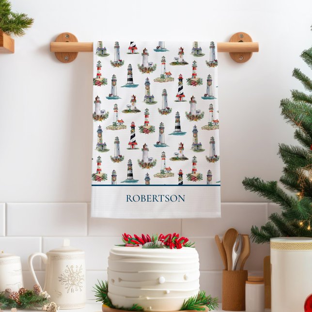 Coastal Christmas Lighthouses Tea Towel (Creator Uploaded)