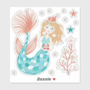 Coastal Christmas Mermaid Sticker Sheet