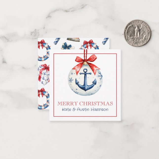 Coastal Christmas Nautical Anchor Ornament Card (Front/Back In Situ)