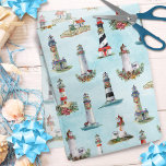 Coastal Christmas Nautical Lighthouses Blue Tissue Paper<br><div class="desc">Perfect for Christmas decoupage and crafts, and festive gift-wrapping, this nautical coastal Christmas tissue paper features a pattern of watercolor lighthouses decorated for the holidays, on a light blue background. Please check out the collection for matching products. If you would like more matching products or other colorways, please contact me...</div>