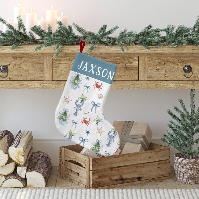 Coastal Christmas Nautical Personalised Small Christmas Stocking (Creator Uploaded)