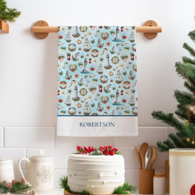 Coastal Christmas Nautical Personalised Tea Towel (Creator Uploaded)