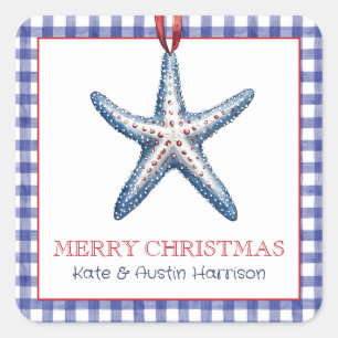 Coastal Christmas Nautical Starfish Ornament Square Sticker