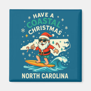 Coastal Christmas Nc Shirt Santa Surfing Funny Wav Magnet