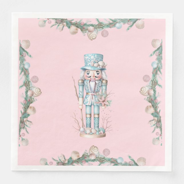 Coastal Christmas Nutcracker Seashell Napkin (Front)