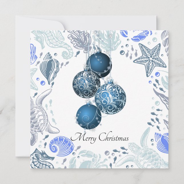 Coastal Christmas Ornaments Nautical Beach Theme  Holiday Card (Front)