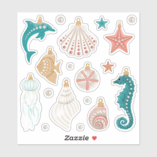 Coastal Christmas Ornaments Sticker Sheet