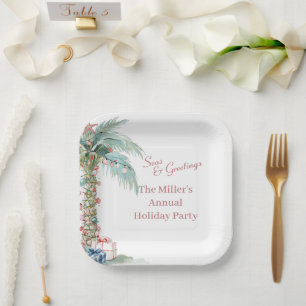 Coastal Christmas Palm Tree Paper Plate