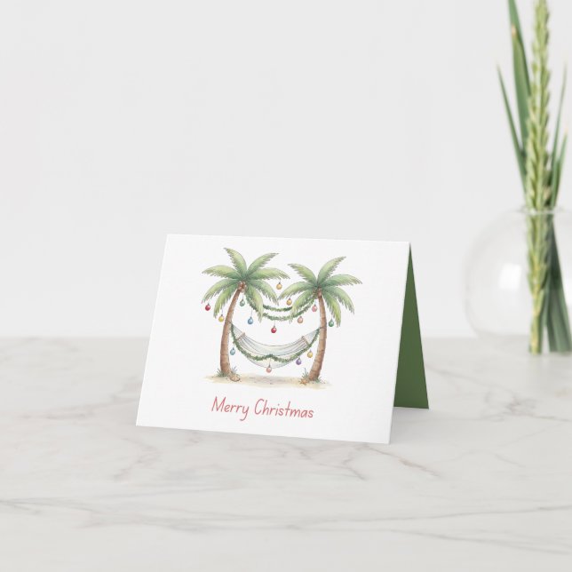Coastal Christmas Palm Trees With Hammock Card (Front)