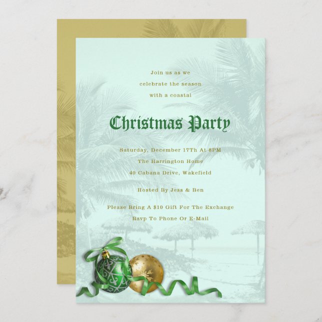 Coastal Christmas Party Palm Trees Invitation (Front/Back)