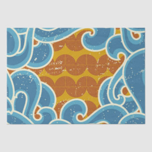 Coastal Christmas Pattern Retro Sun, Sea & Waves  Tissue Paper