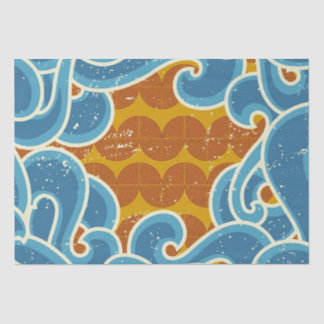 Coastal Christmas Pattern Retro Sun, Sea & Waves  Tissue Paper
