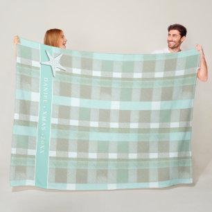 Coastal Christmas Plaid Pattern#2 ID1009 Fleece Blanket