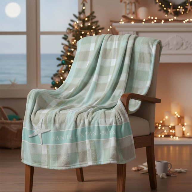 Coastal Christmas Plaid Pattern#2 ID1009 Fleece Blanket (Creator Uploaded)