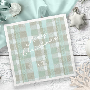 Coastal Christmas Plaid Pattern#2 ID1009 Napkin