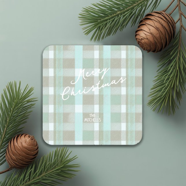 Coastal Christmas Plaid Pattern#2 ID1009 Square Paper Coaster (Creator Uploaded)