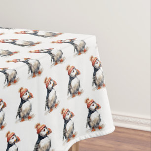 Coastal Christmas Puffin Winter Knit Hat Pattern Tablecloth