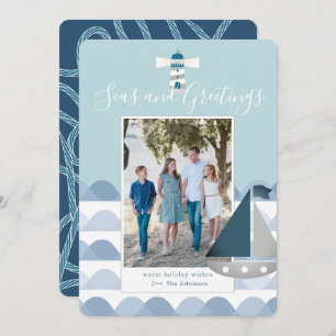 Coastal Christmas Sailboat Holiday Photo Card