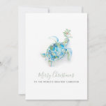 Coastal Christmas Sea Turtle Caregiver Card<br><div class="desc">This beach theme holiday card features my original hand painted watercolor sea turtle with a sprig of holly and rustic red berries on a crisp white background. The words Merry Christmas To The World's Best Caregiver are set in a modern brush script and sans serif typography. Personalise however you like....</div>