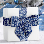 Coastal Christmas Seahorse Navy Blue Glitter  Satin Ribbon<br><div class="desc">This beautiful navy blue coastal Christmas ribbon features a pattern of glitter seahorses,  seashells,  and holly sprigs for a festive beach holiday design.</div>