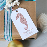 Coastal Christmas Seahorse Rose Gold Glitter Gift Tags<br><div class="desc">These personalised cute rose gold glitter seahorse gift tags will add the perfect finishing touch to your coastal themed Christmas gifts. On the back is a matching seahorse glitter pattern. Check out the collection for matching products and other colorways, or message me through Zazzle Chat if you need a special...</div>
