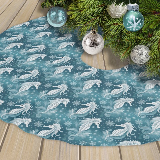 Coastal Christmas Seahorse & Snowflakes #13 ID1009 Brushed Polyester Tree Skirt (Creator Uploaded)