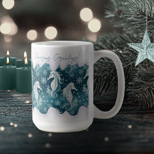 Coastal Christmas Seahorse & Snowflakes #13 ID1009 Coffee Mug