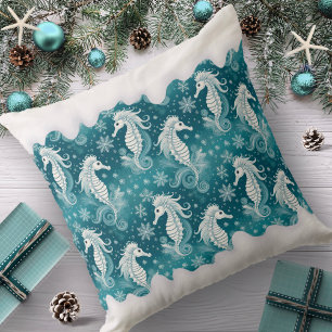 Coastal Christmas Seahorse & Snowflakes #13 ID1009 Cushion