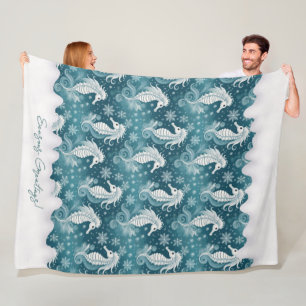 Coastal Christmas Seahorse & Snowflakes #13 ID1009 Fleece Blanket