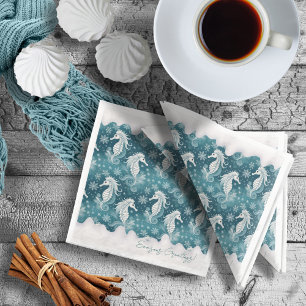 Coastal Christmas Seahorse & Snowflakes #13 ID1009 Napkin