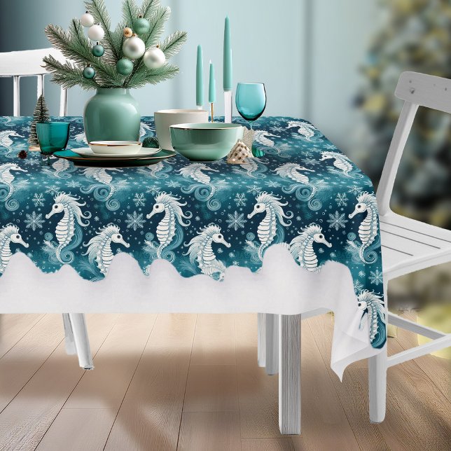 Coastal Christmas Seahorse & Snowflakes #13 ID1009 Tablecloth (Creator Uploaded)