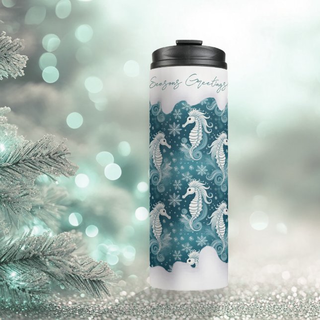Coastal Christmas Seahorse & Snowflakes #13 ID1009 Thermal Tumbler (Creator Uploaded)