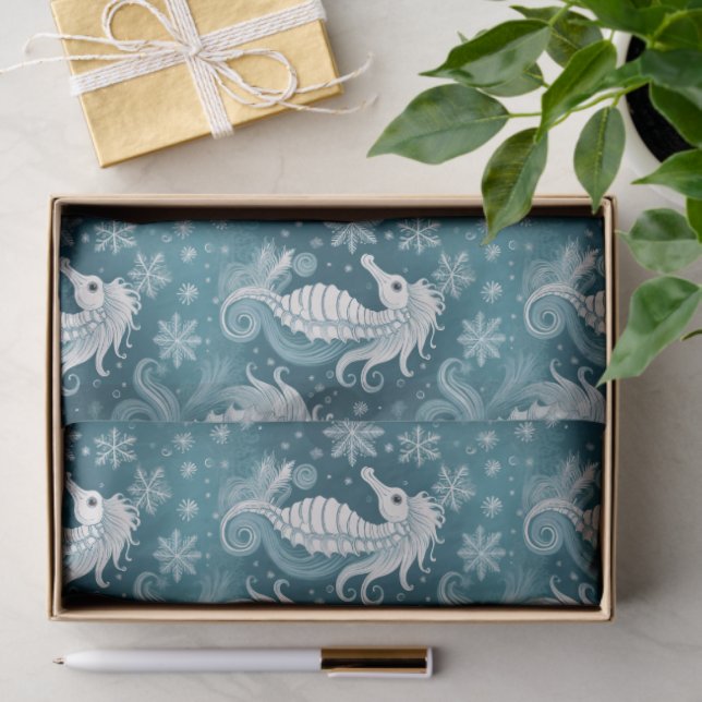 Coastal Christmas Seahorse & Snowflakes #13 ID1009 Tissue Paper (Gift)