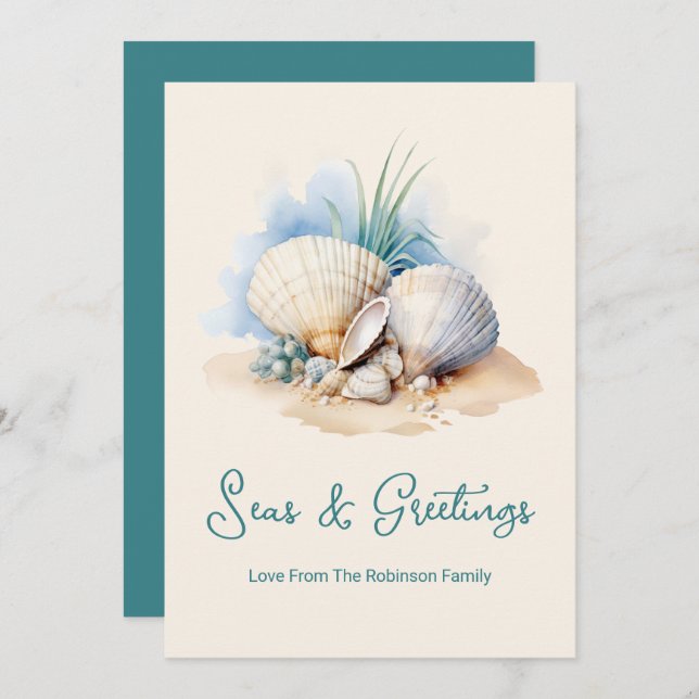 Coastal Christmas Seas & Greeting Holiday Card (Front/Back)