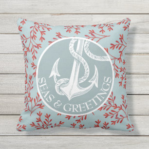 Coastal Christmas Seas & Greetings Nautical Anchor Cushion
